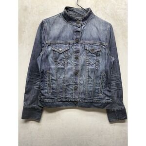 VTG Y2K Gap Denim Trucker Jacket Womens Medium Mandarin Band Collar Western Yoke